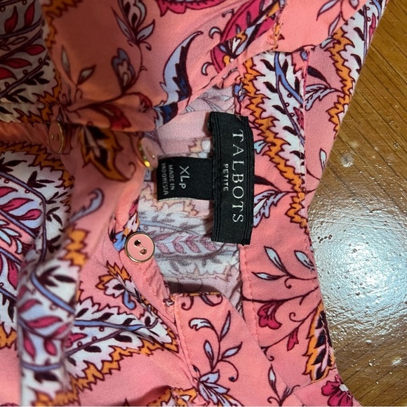 Talbots Pink Paisley Top Size XLP Boho Mature Dainty Feminine Springy Office - Picture 2 of 9